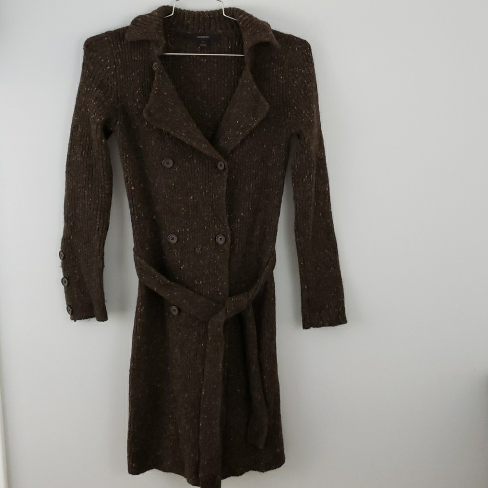 Express Brown Small Cardigan Duster Wool B. Coat